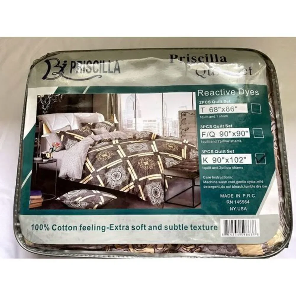 100% Cotton Feeling 3pcs Quilt Set -King Size